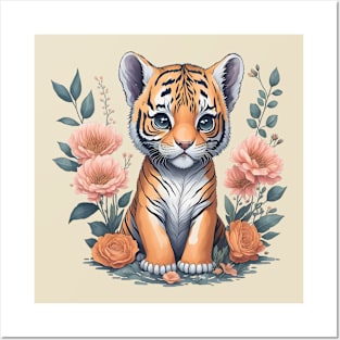 Cute Floral Tiger 1 Posters and Art